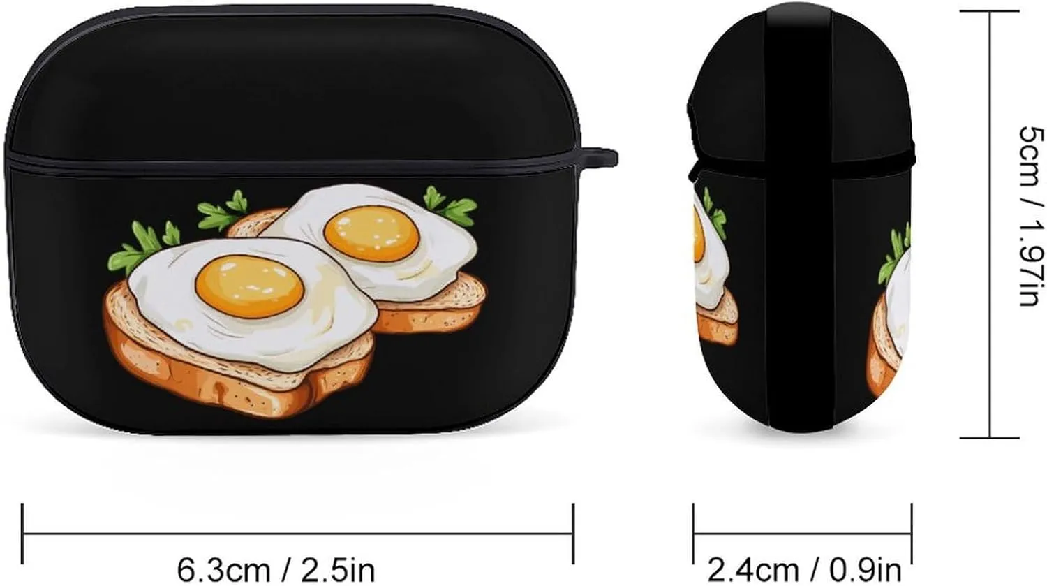 Egg in A Toast Earbud Case Bluetooth Headphone Case Full Protective Case with Keychain Compatible with Airpods Pro Black-Style