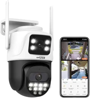 ENSTER 3K Dual Lens Security Camera, WiFi Camera for Home Security with Human Detection, Auto Tracking, Smart AI Alert, Color Night Vision, Two-Way Talk