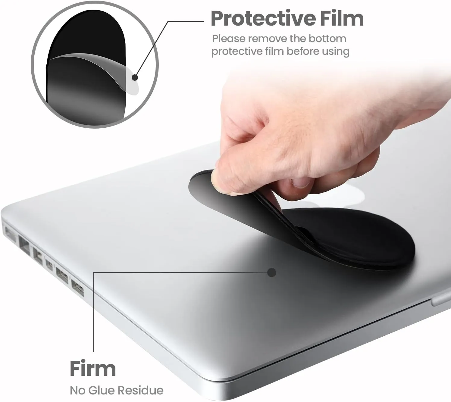 Epessa Universal Stick-On Mouse Pouch, Holder for Wireless Mouse, Sleeve for Laptop, Reusable Adhesive, No Glue Residue, Compatible with iPad or MacBook (Black)