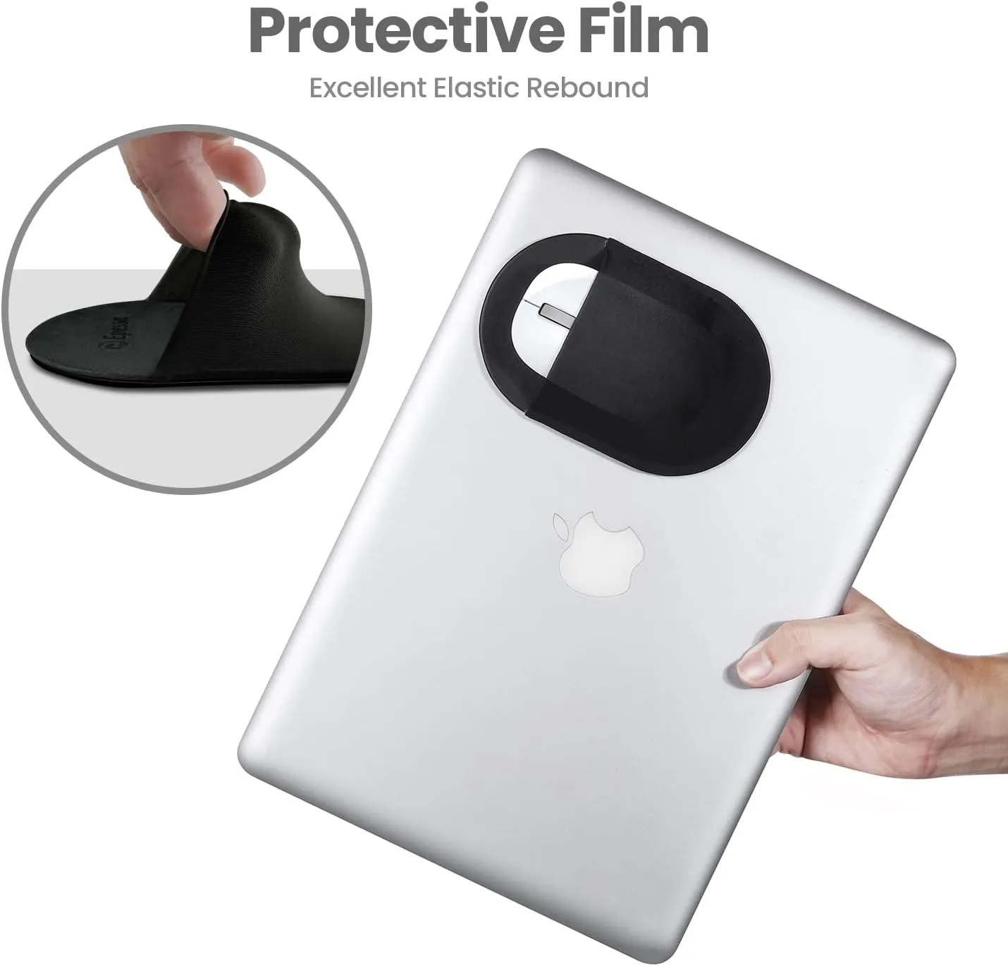 Epessa Universal Stick-On Mouse Pouch, Holder for Wireless Mouse, Sleeve for Laptop, Reusable Adhesive, No Glue Residue, Compatible with iPad or MacBook (Black)