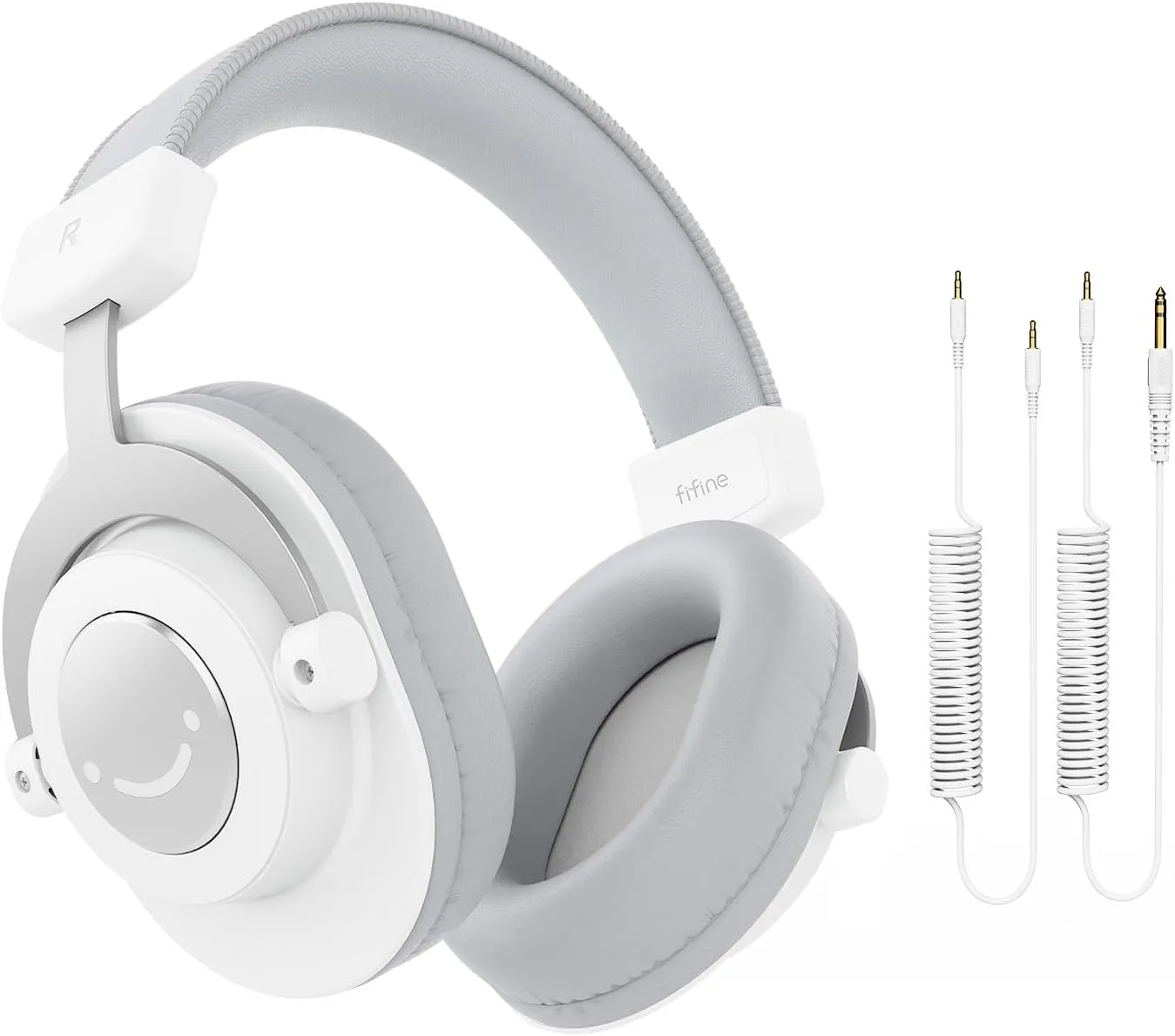 FIFINE Studio Monitor Headphones, Wired Over-Ear Computer Headphones with 3.5mm to 6.35mm Jack for Mixer/Amplifier/PC, Closed-Back Headset with Flexible Headband for Music Vocal Recording-H8 White