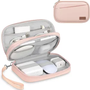 FINPAC Travel Electronic Bag, Portable Cable Organizer Electronic Essentials Pouch Case, Double Layer Storage Bag for Cord, Hard Drive, Charger, Wireless Earbuds, USB, SD Card (Pink)