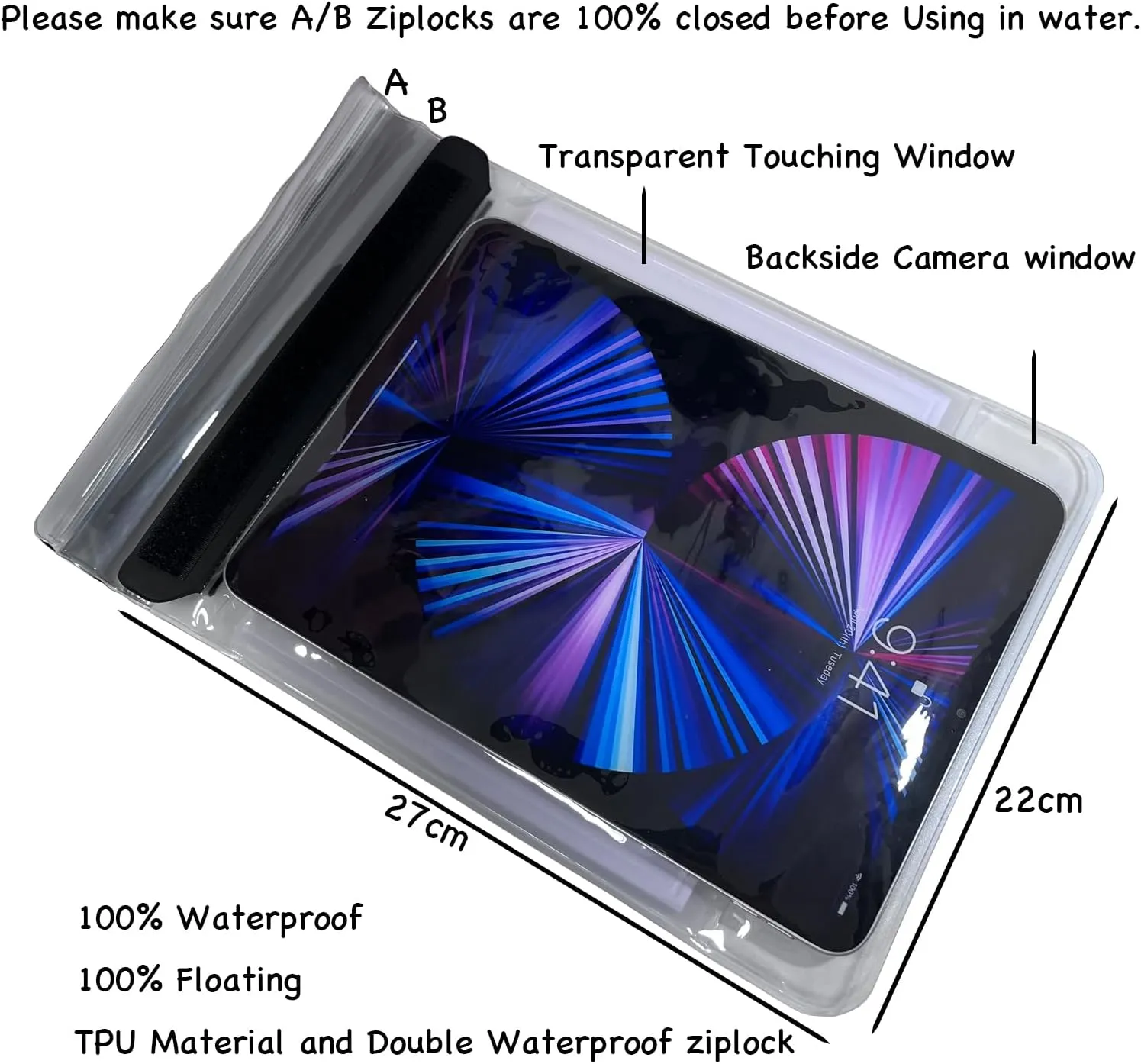 Floating Waterproof Tablet Case eReader Cover Bag Waterproof Holder Pouch for ipad pro air 11" Galaxy Tab S9 Surface Go 3 Kindle Scribe Up to 11.5 inch(Light Green)