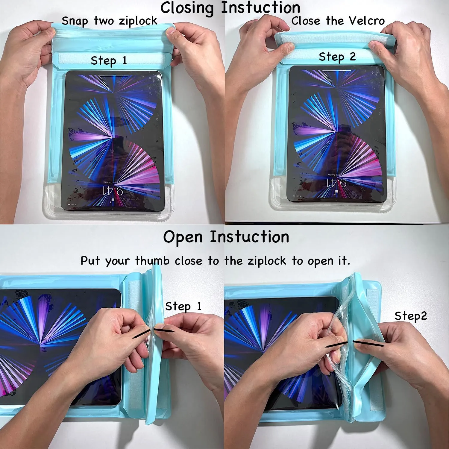 Floating Waterproof Tablet Case eReader Cover Bag Waterproof Holder Pouch for ipad pro air 11" Galaxy Tab S9 Surface Go 3 Kindle Scribe Up to 11.5 inch(Light Green)