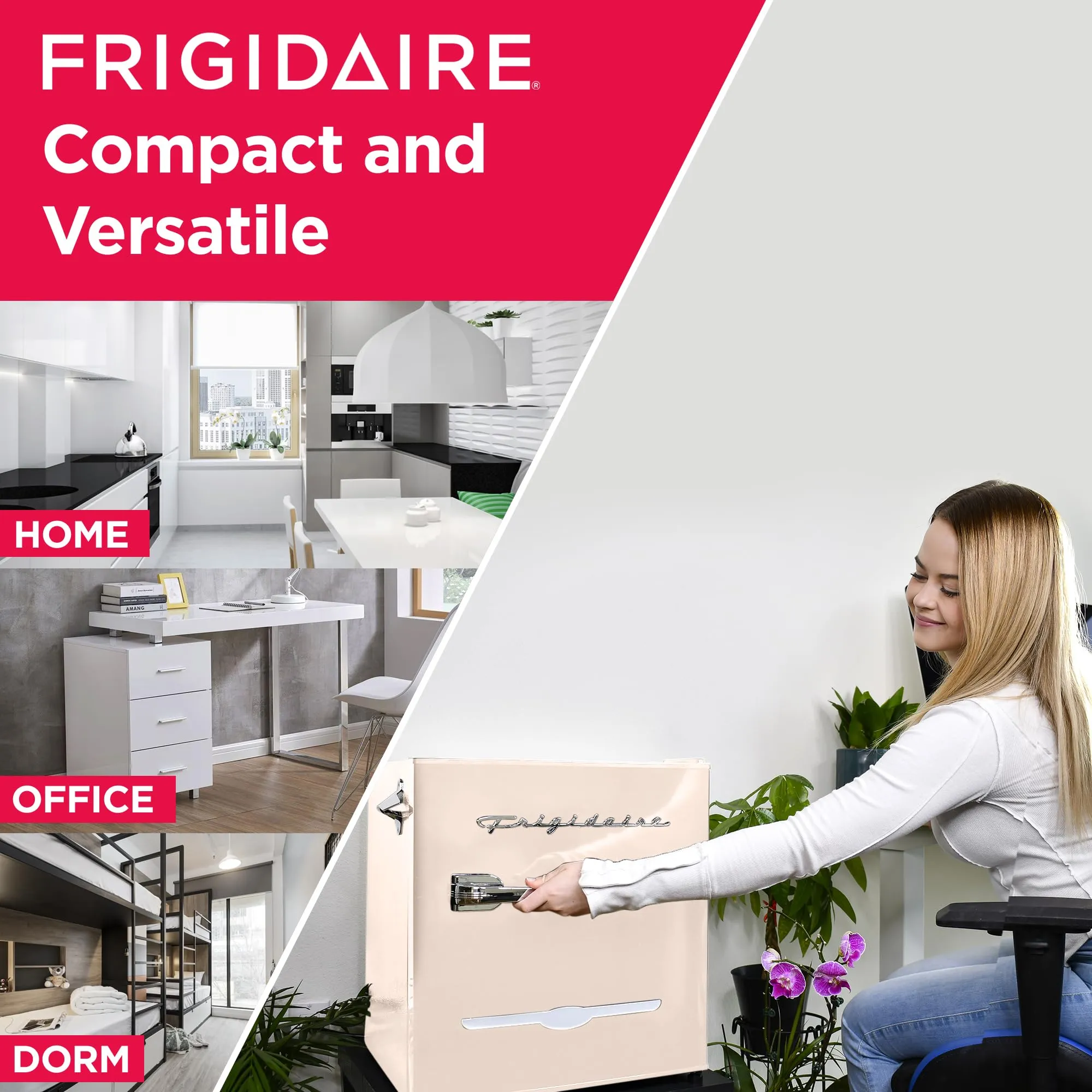 Frigidaire Coral EFR176- AMZ EFR176 Retro Mini Refrigerator-Energy Saving-Adjustable Thermostat Control-Side Mounted Bottle Opener-Ideal for for Dorm, Office, RV, Garage, Apartment 1.6 Cubic Feet