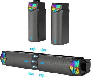 Gaming Speakers for PC, Computer Speakers for Desktop Monitor with Bluetooth, 2 in 1 Computer Speaker Soundbar, Can Be Split and Combined Freely