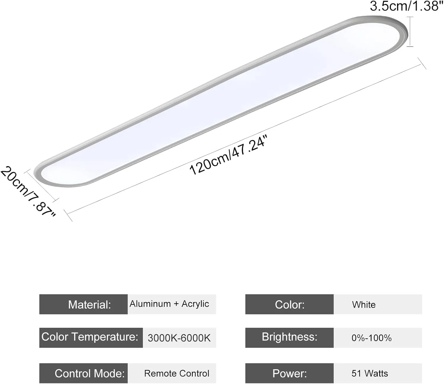 Ganeed 4FT LED Flush Mount Ceiling Light, 51W Dimmable Modern Linear Kitchen Ceiling Lamp, High Brightness Low Profile Long Ceiling Light Fixture for Shop Lighting Home Closet Laundry, White