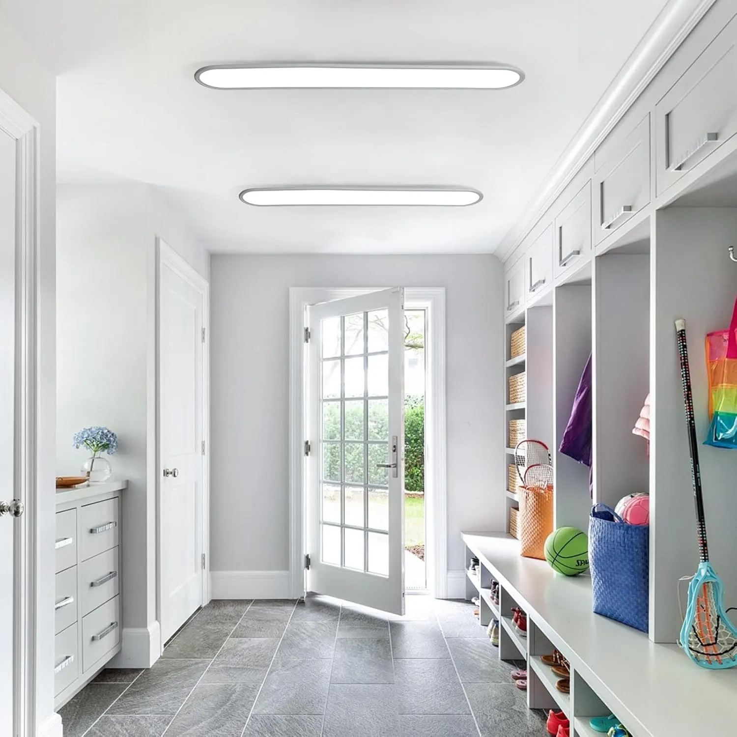 Ganeed 4FT LED Flush Mount Ceiling Light, 51W Dimmable Modern Linear Kitchen Ceiling Lamp, High Brightness Low Profile Long Ceiling Light Fixture for Shop Lighting Home Closet Laundry, White