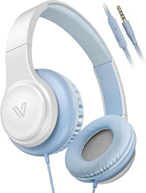 GE02 On-Ear Headphones with Microphone, Colorful Lightweight Folding Utral-Bass Headphones w/1.2M Cord, Portable Wired Headphones for Smartphone Tablet Computer,Headphones for Kids for School (blue)