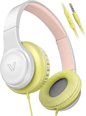GE02 On-Ear Headphones with Microphone, Colorful Lightweight Folding Utral-Bass Headphones w/1.2M Cord, Portable Wired Headphones for Smartphone Tablet Computer,Headphones for Kids for School (Yellow)