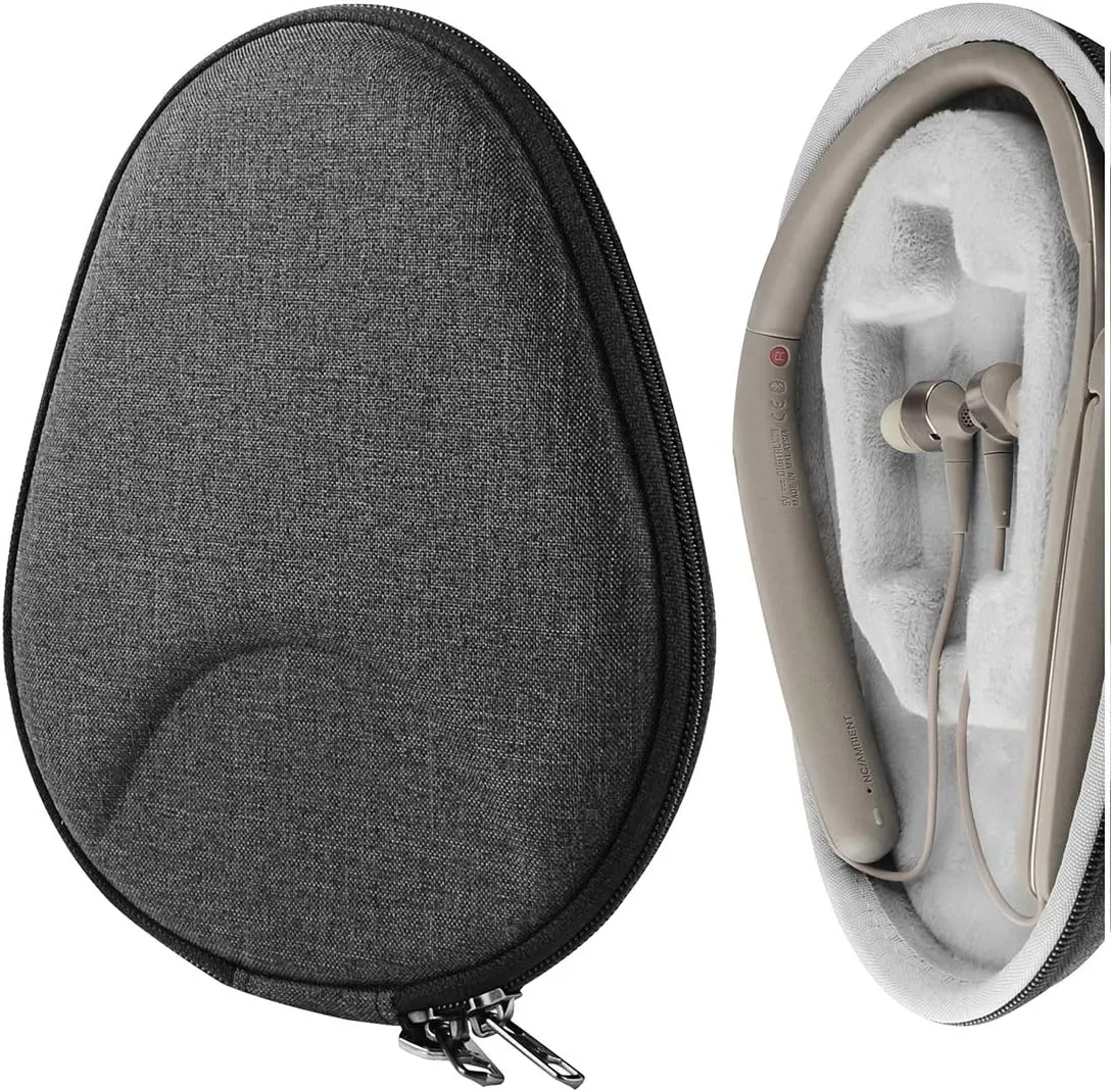 Geekria Shield Case Compatible with Sony WI-1000XM2, WI-1000X, WI-C600N, SMR-10 Neckband Earbuds, Replacement Protective Hard Shell Travel Carrying Bag with Cable Storage