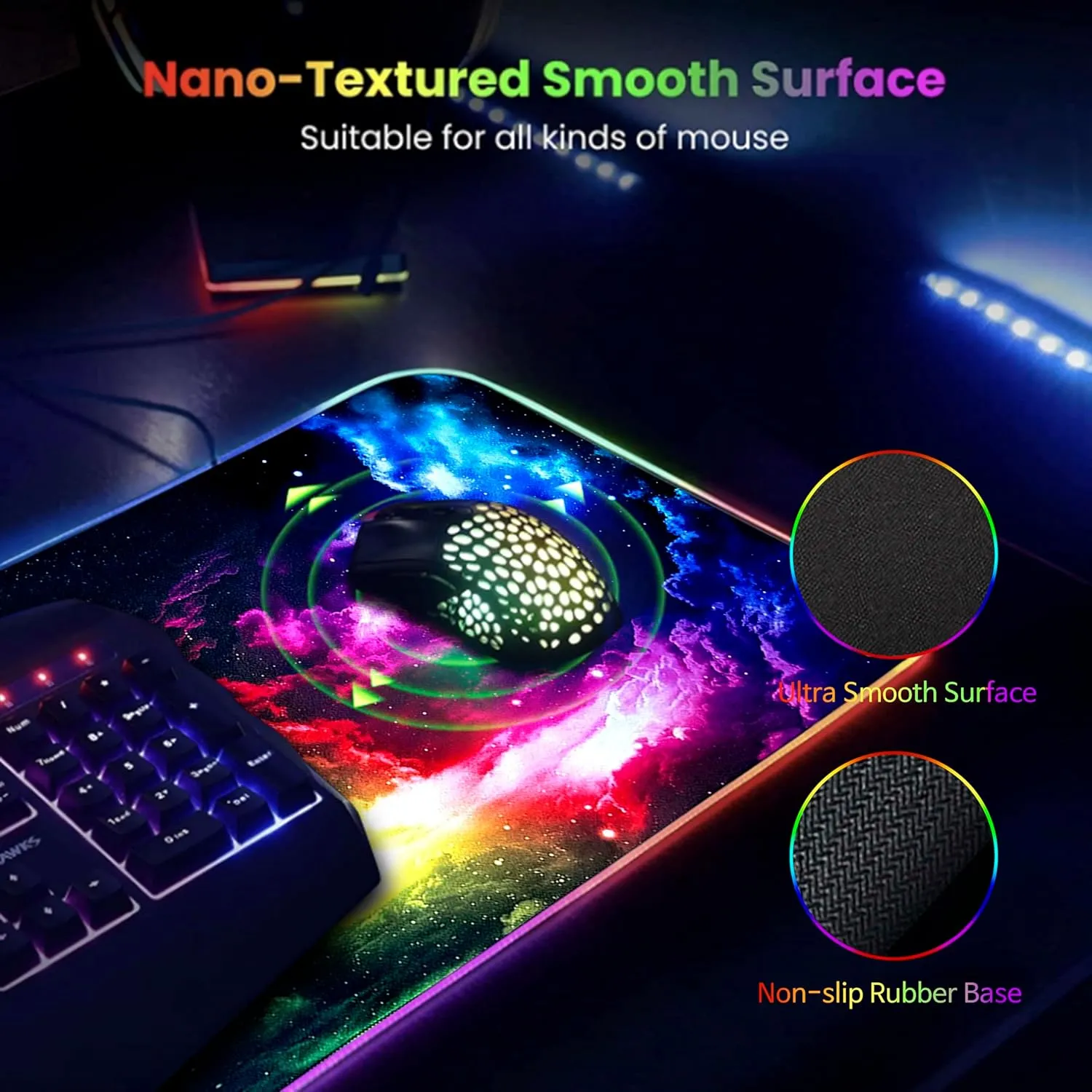 Gerlos RGB Large Gaming Mouse Pad, Extended Soft LED Mouse Pad, Non-Slip Rubber Base, Water Resist Keyboard Pad, Computer Mousepad 31.511.8 inches