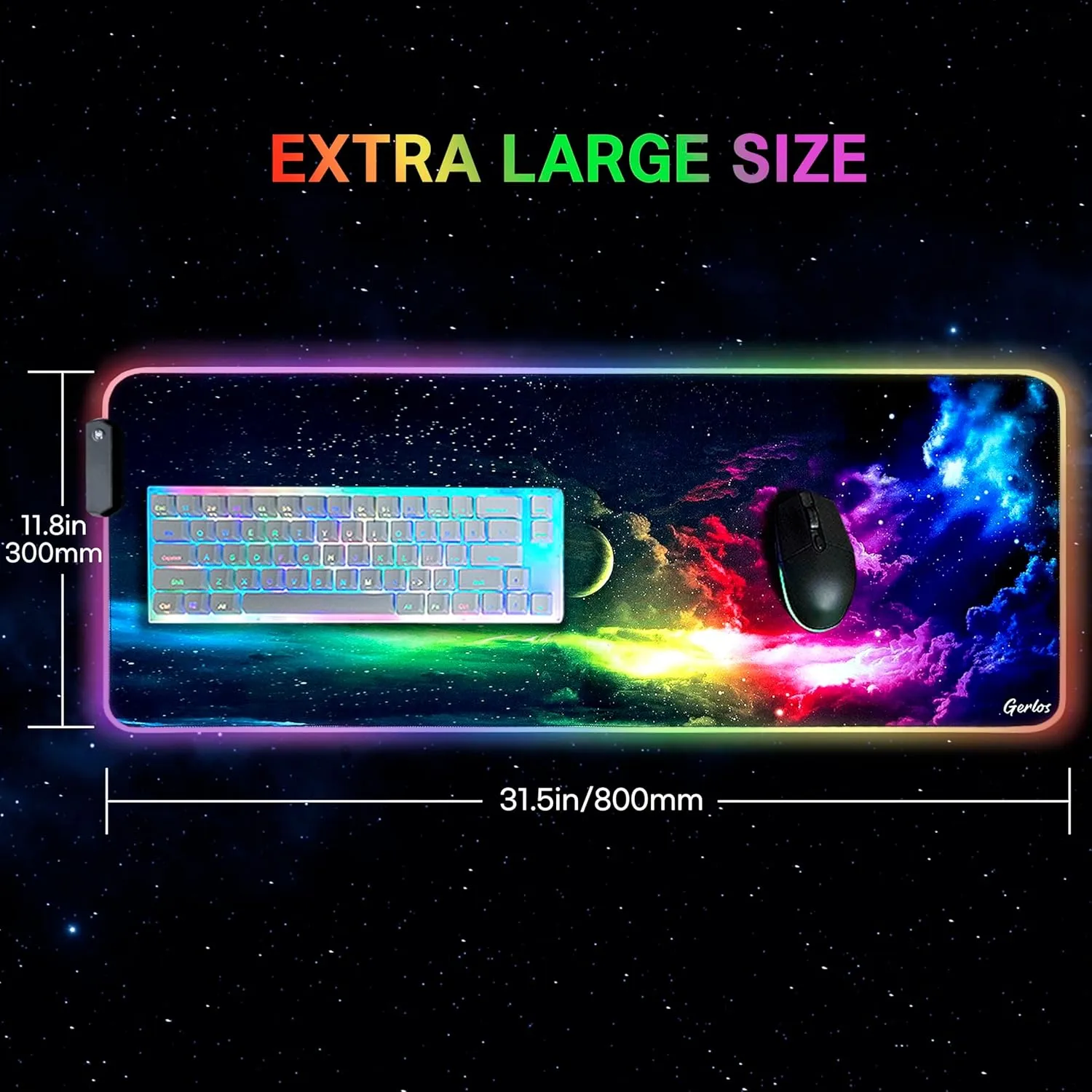 Gerlos RGB Large Gaming Mouse Pad, Extended Soft LED Mouse Pad, Non-Slip Rubber Base, Water Resist Keyboard Pad, Computer Mousepad 31.511.8 inches