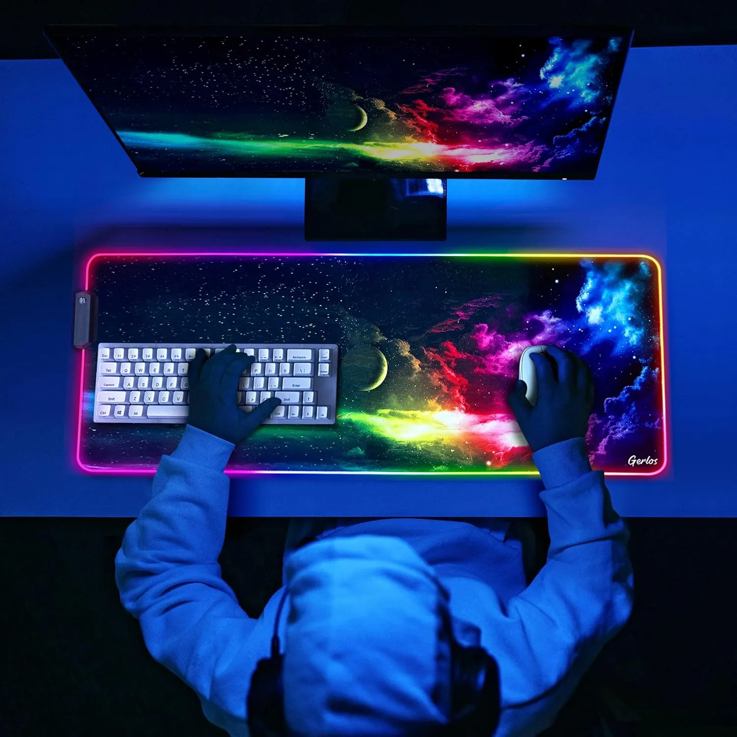 Gerlos RGB Large Gaming Mouse Pad, Extended Soft LED Mouse Pad, Non-Slip Rubber Base, Water Resist Keyboard Pad, Computer Mousepad 31.511.8 inches