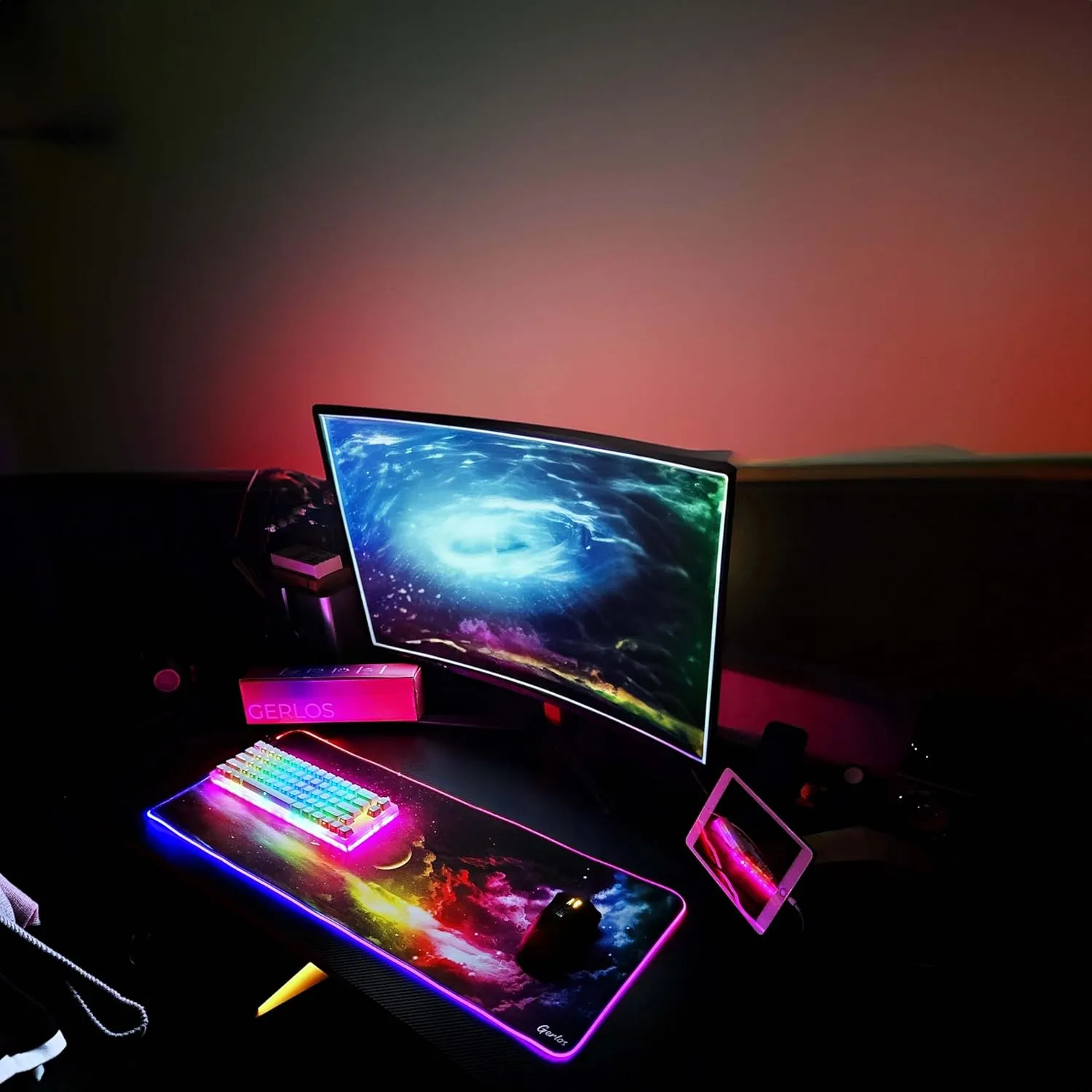 Gerlos RGB Large Gaming Mouse Pad, Extended Soft LED Mouse Pad, Non-Slip Rubber Base, Water Resist Keyboard Pad, Computer Mousepad 31.511.8 inches