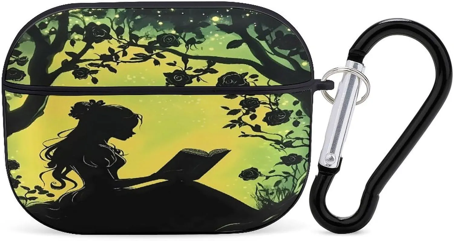 Girl Reading Book Earbud Case Bluetooth Headphone Case Full Protective Case with Keychain Compatible with Airpods Pro Black-Style