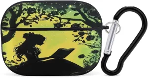 Girl Reading Book Earbud Case Bluetooth Headphone Case Full Protective Case with Keychain Compatible with Airpods Pro Black-Style