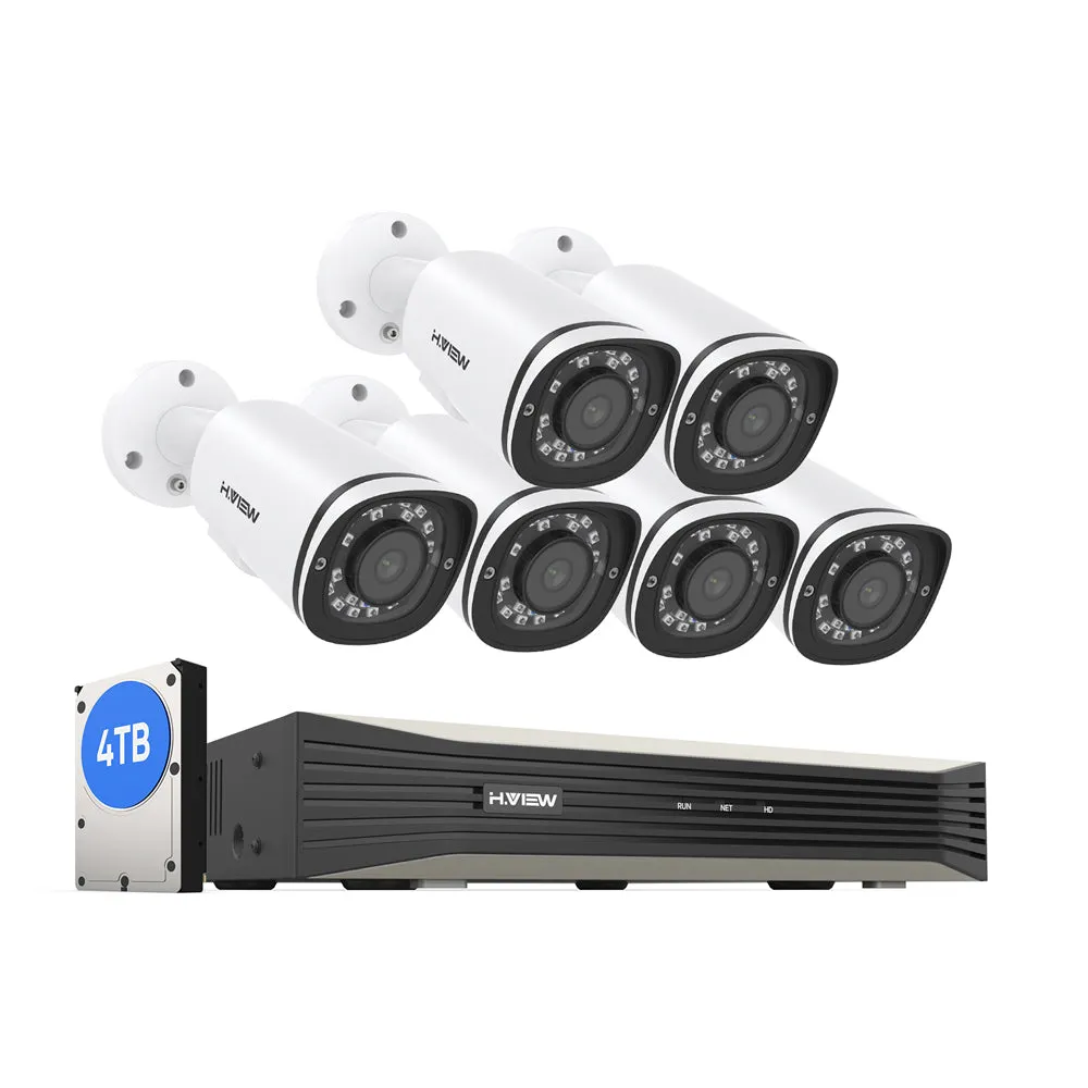 H.265 5MP PoE Security Camera System, 4Pcs Smart 5MP Wired PoE IP Cameras with AI Detection, Audio Record Bullet Cameras, 5MP 8CH NVR, Support up to 6TB HDD for 24-7 Recording(HDD not Included)