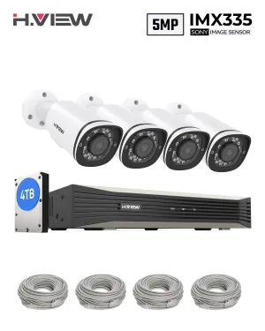 H.265 5MP PoE Security Camera System, 4Pcs Smart 5MP Wired PoE IP Cameras with AI Detection, Audio Record Bullet Cameras, 5MP 8CH NVR, Support up to 6TB HDD for 24-7 Recording(HDD not Included)
