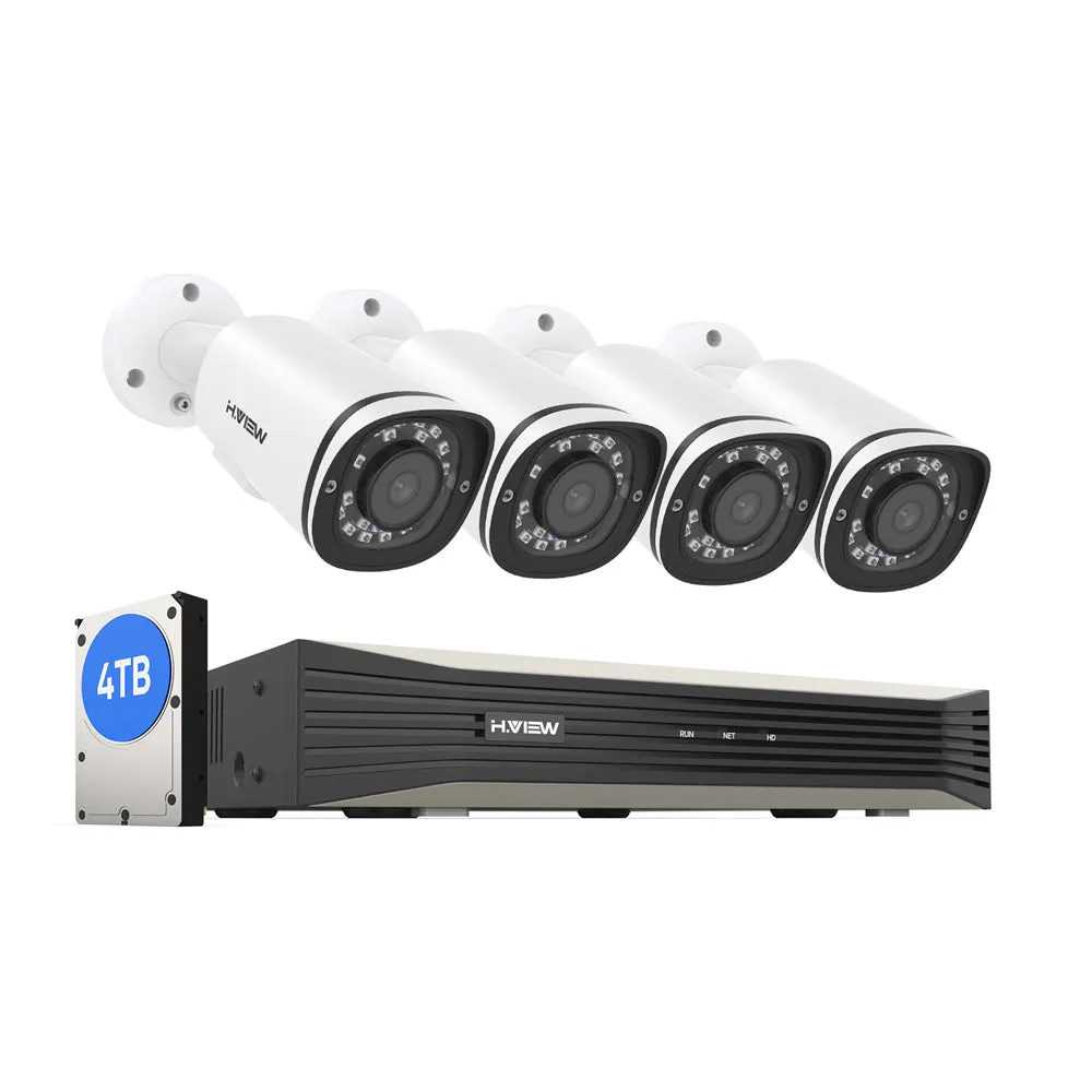 H.265 5MP PoE Security Camera System, 4Pcs Smart 5MP Wired PoE IP Cameras with AI Detection, Audio Record Bullet Cameras, 5MP 8CH NVR, Support up to 6TB HDD for 24-7 Recording(HDD not Included)