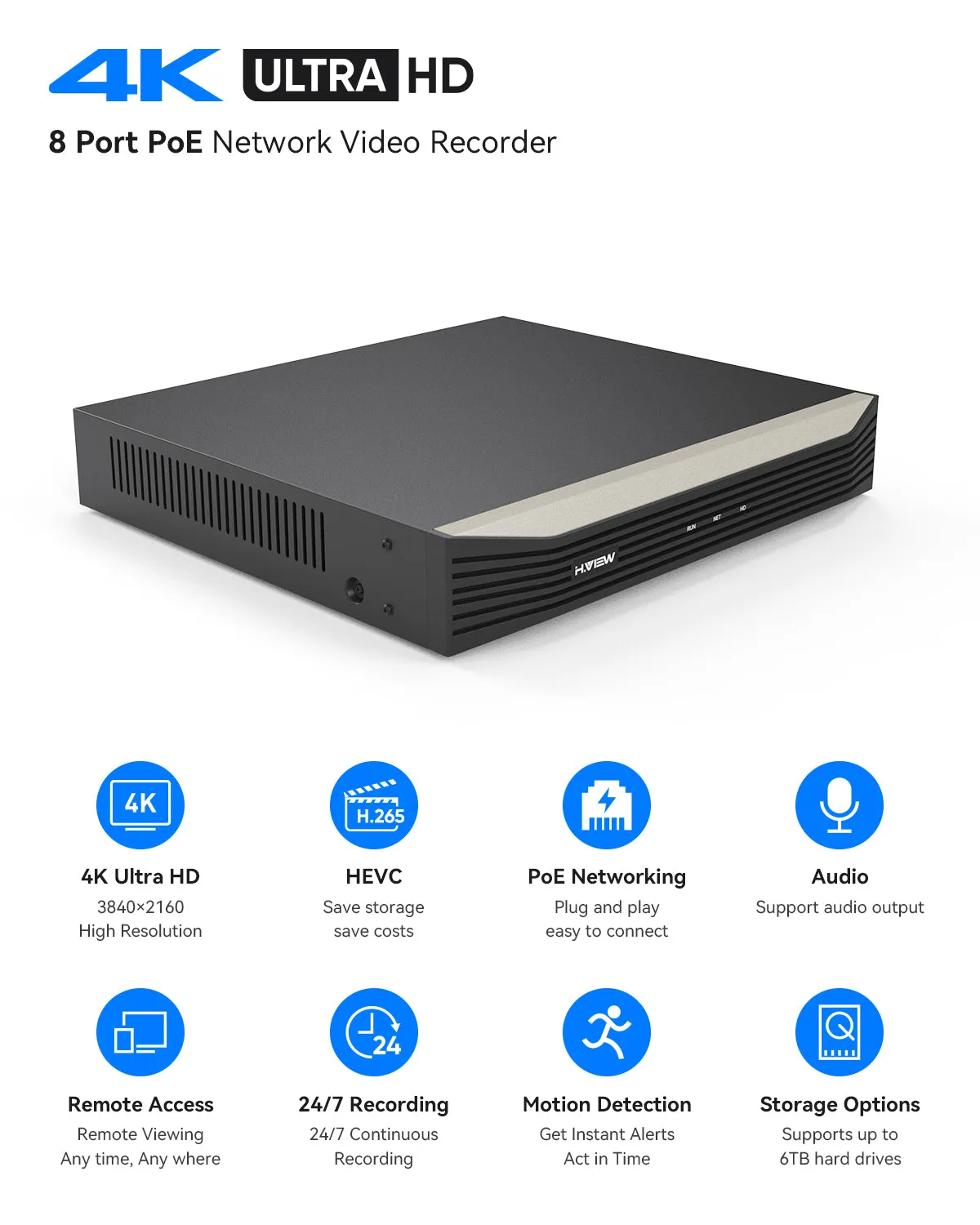 H.265 5MP PoE Security Camera System, 4Pcs Smart 5MP Wired PoE IP Cameras with AI Detection, Audio Record Cameras, 5MP 8CH NVR, Support up to 6TB HDD for 24-7 Recording(HDD not Included)
