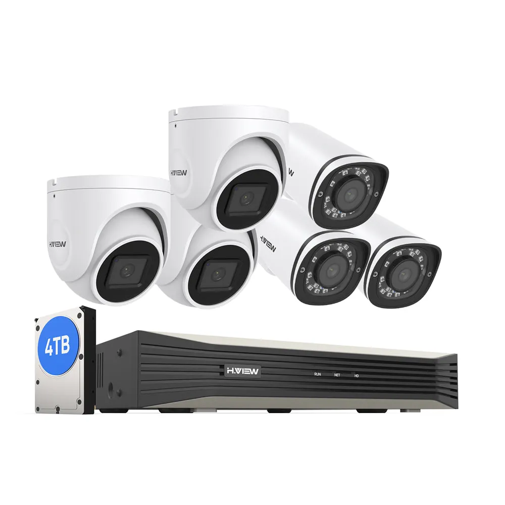 H.265 5MP PoE Security Camera System, 4Pcs Smart 5MP Wired PoE IP Cameras with AI Detection, Audio Record Cameras, 5MP 8CH NVR, Support up to 6TB HDD for 24-7 Recording(HDD not Included)