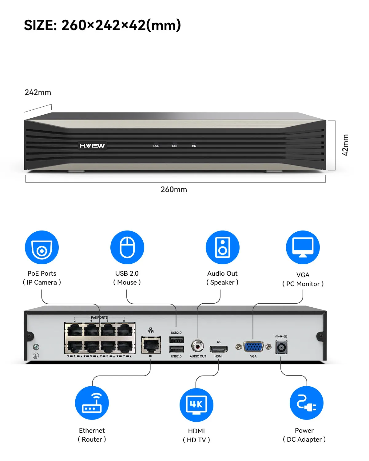 H.265 5MP PoE Security Camera System, 4Pcs Smart 5MP Wired PoE IP Cameras with AI Detection, Audio Record Cameras, 5MP 8CH NVR, Support up to 6TB HDD for 24-7 Recording(HDD not Included)