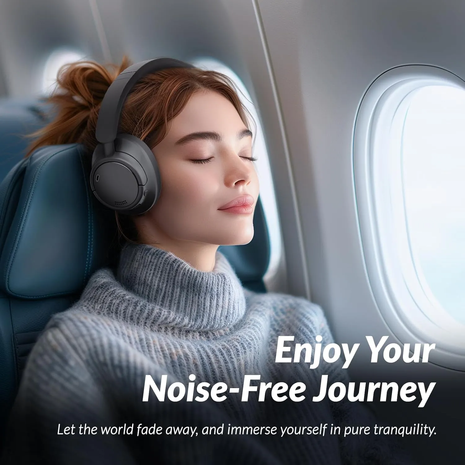 H7Pro Bluetooth Headphones with -45dB Hybrid Active Noise Cancelling, 80H Playtime Wireless Over-Ear Headphones, Immersive Deep Bass Stereo, 4-Mic ENC Clear Calls, Personalized Comfort, Black