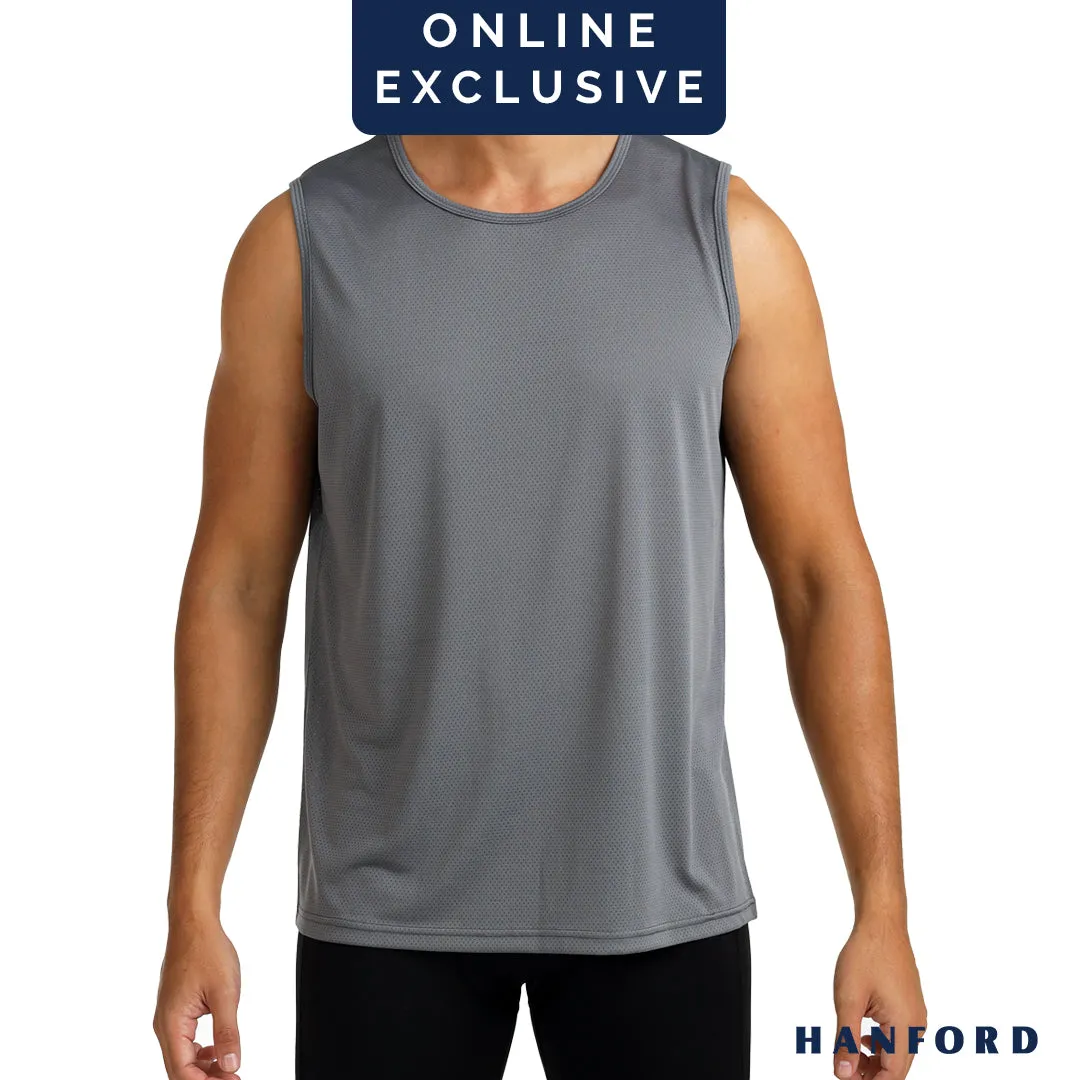 Hanford Athletic Men R-Neck Quick Dry Training Sport Active Mesh Sleeveless Shirt-Black/Gray (Single Pack)