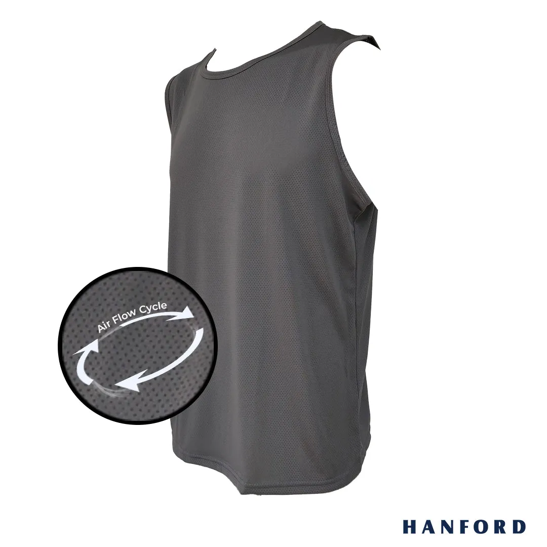 Hanford Athletic Men R-Neck Quick Dry Training Sport Active Mesh Sleeveless Shirt-Black/Gray (Single Pack)