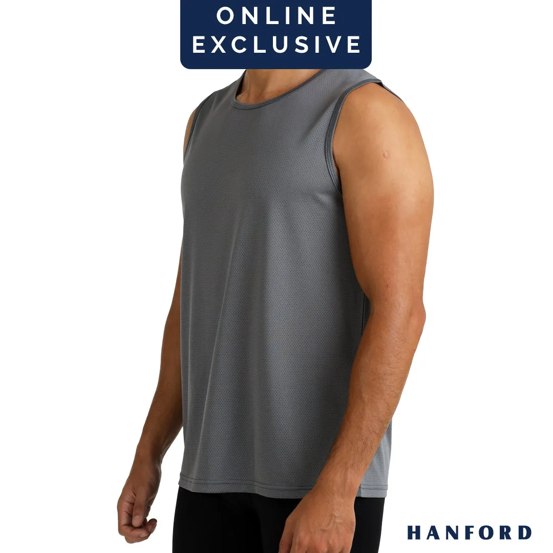 Hanford Athletic Men R-Neck Quick Dry Training Sport Active Mesh Sleeveless Shirt-Black/Gray (Single Pack)