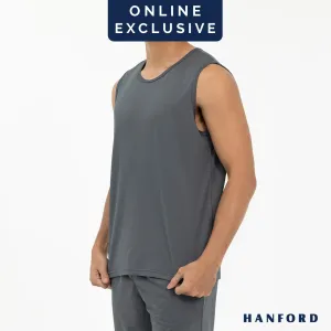 Hanford Athletic Men R-Neck Quick Dry Training Sport Active Mesh Sleeveless Shirt-Pewter Gray/Space Navy (SinglePack)