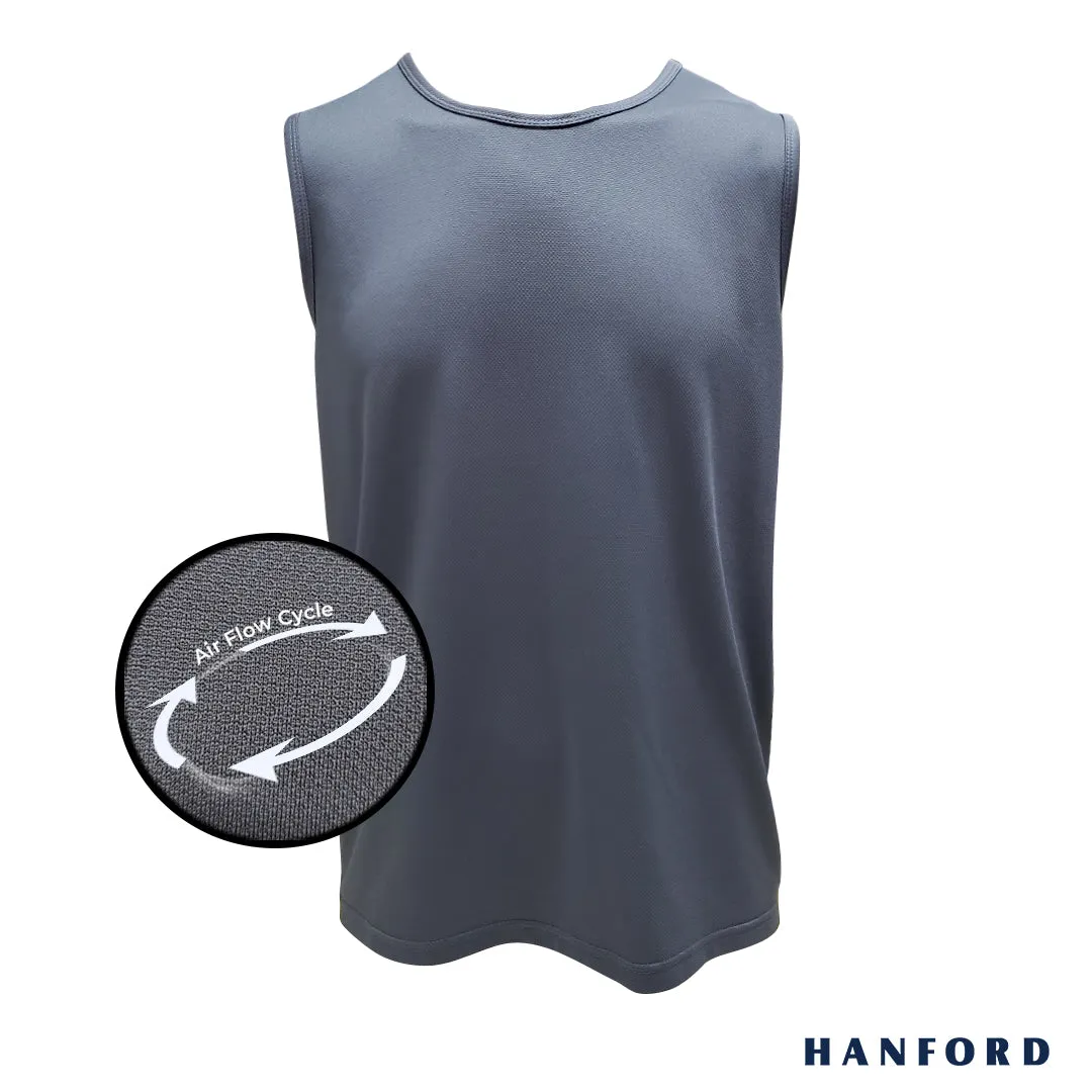 Hanford Athletic Men R-Neck Quick Dry Training Sport Active Mesh Sleeveless Shirt-Pewter Gray/Space Navy (SinglePack)