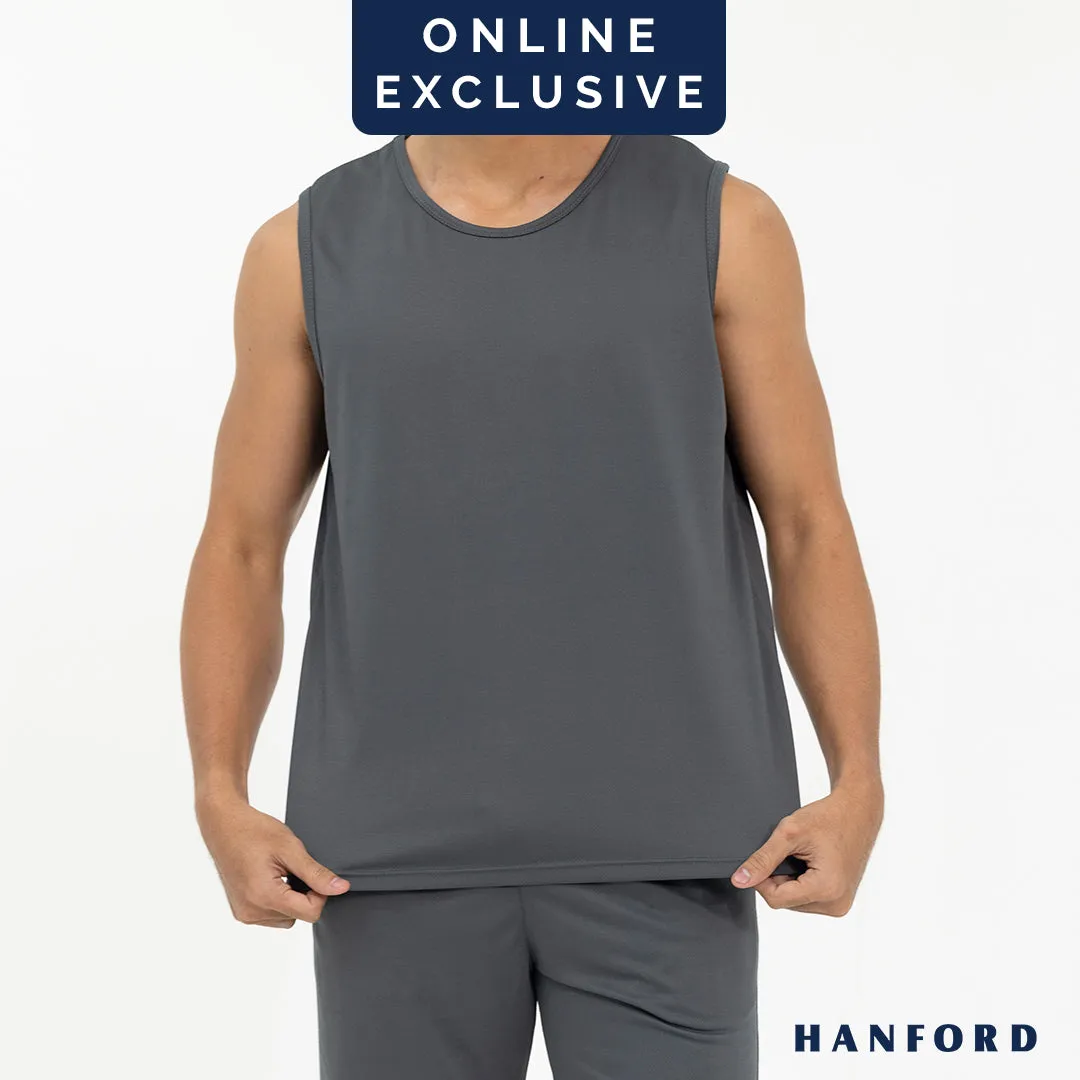 Hanford Athletic Men R-Neck Quick Dry Training Sport Active Mesh Sleeveless Shirt-Pewter Gray/Space Navy (SinglePack)