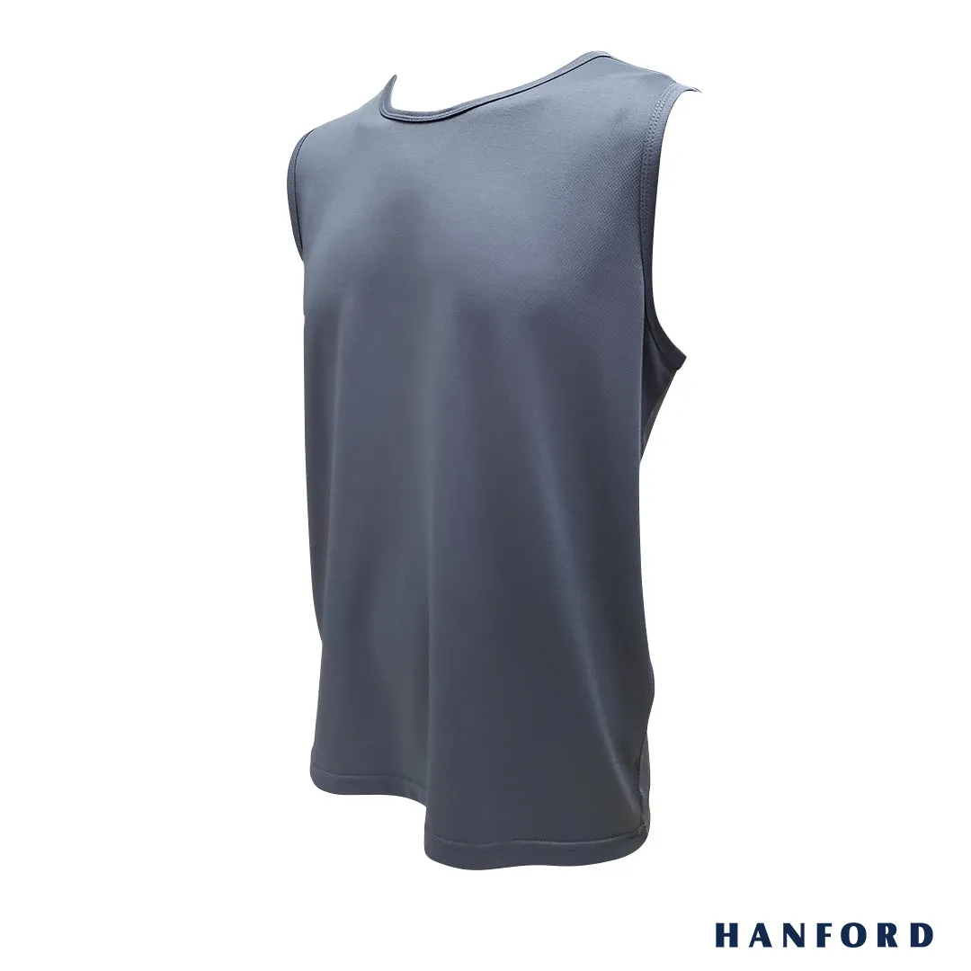 Hanford Athletic Men R-Neck Quick Dry Training Sport Active Mesh Sleeveless Shirt-Pewter Gray/Space Navy (SinglePack)
