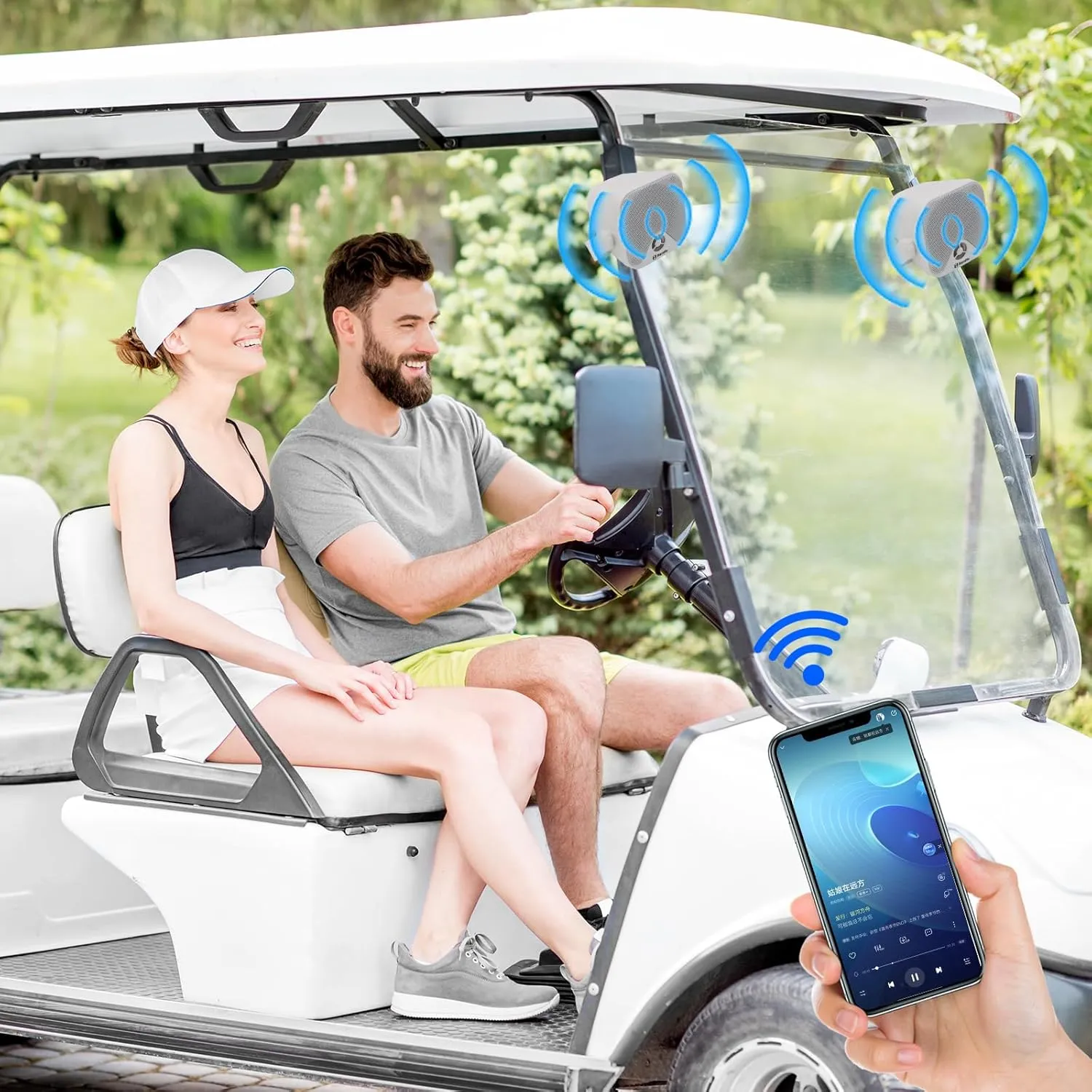 Herdio 4 Inch Bluetooth Golf Cart Speakers 240W Waterproof Marine Speakers for Outdoor Boat ATV UTV RZR Camper Tractor Truck Jeep Courtyard Powersports,2 Pairs (White)