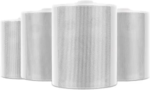 Herdio 5.25 Inch 600W Outdoor Bluetooth Speakers Waterproof Wired Wall Mount Weatherproof Loudspeaker System for Indoor- Outdoor Garden Poolside Patio Garage Home(4 Speakers,White)