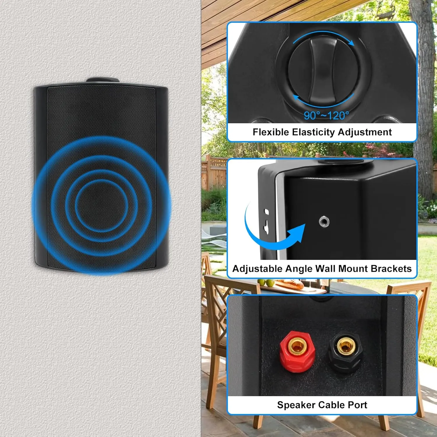 Herdio 5.25 Inches 600 Watts Passive Indoor Outdoor Speakers Wired Waterproof,Wall Mount Speakers with Loud Volume Suitable for Patio,Garden Home Theater,Black (2 Pairs)