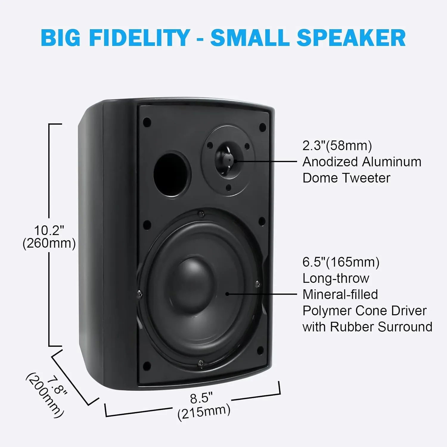 Herdio 6.5 Inch 400W Outdoor Speakers Wired Waterproof with Powerful Bass,Wall Mount Speakers for Patio Garage Covered Deck,All-Weather Durability (Pair,Black)