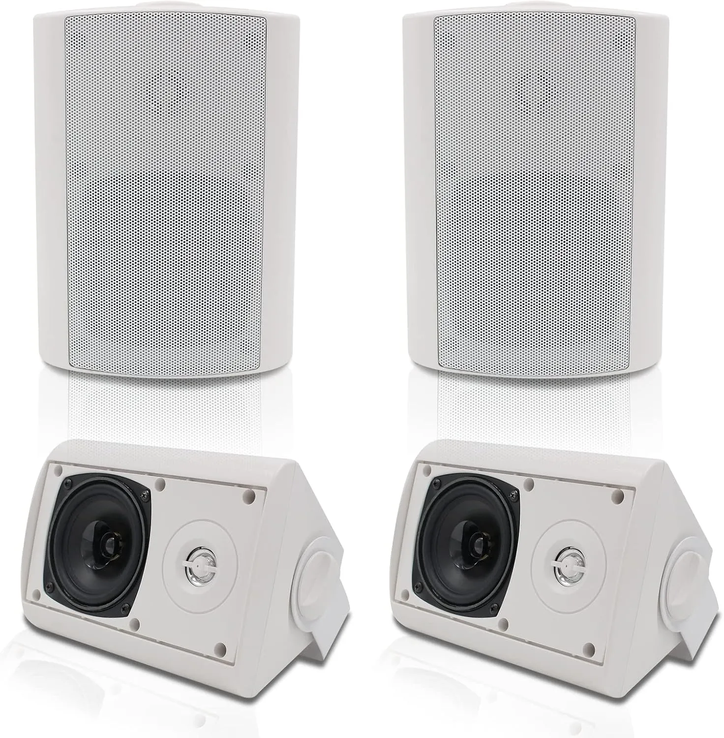 Herdio Passive Outdoor Speakers Wired Waterproof, 4 Inches 2-Way 400W Wall Mounted Speakers with Dome Tweeter, All-Weather Durability, for Patio Porch Backyard (2Pairs, White)