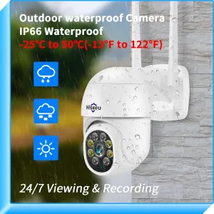 Hiseeu 3MP 360 Pan Tilt Camera WiFi Security Camera Outdoor Motion Tracking Floodlights Light Alarm,Color Night Vision,PC Mobile Remote View,Two-Way Audio Security