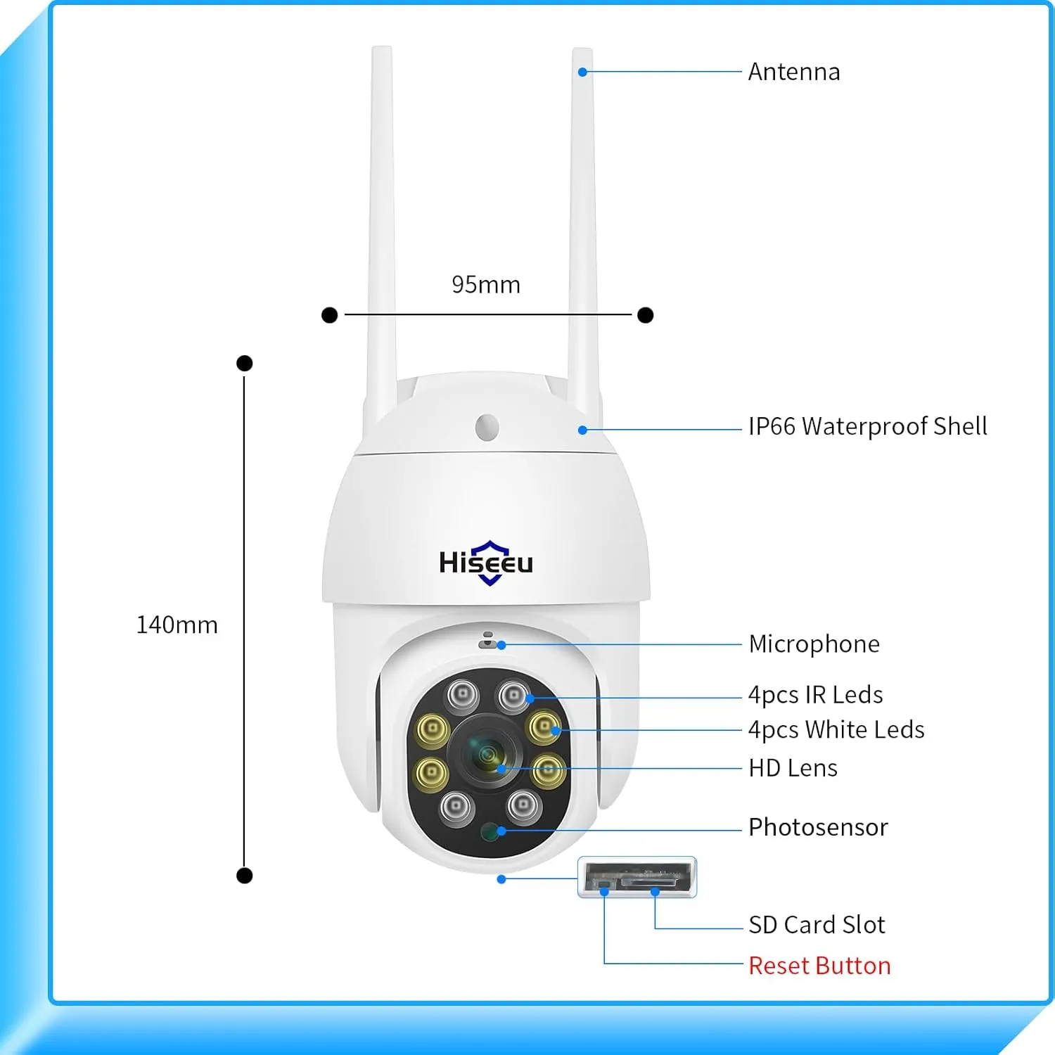 Hiseeu 3MP 360 Pan Tilt Camera WiFi Security Camera Outdoor Motion Tracking Floodlights Light Alarm,Color Night Vision,PC Mobile Remote View,Two-Way Audio Security