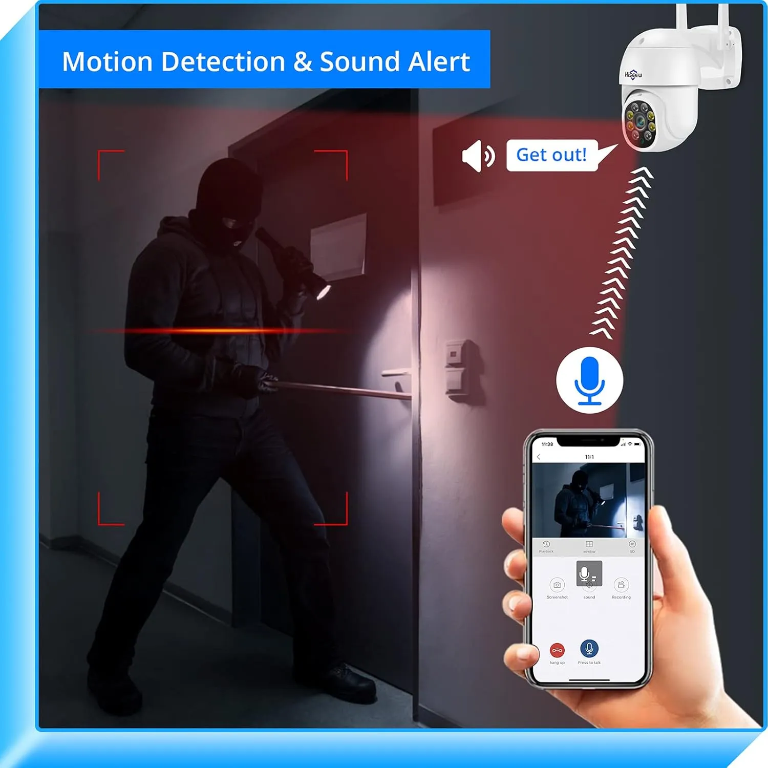Hiseeu 3MP 360 Pan Tilt Camera WiFi Security Camera Outdoor Motion Tracking Floodlights Light Alarm,Color Night Vision,PC Mobile Remote View,Two-Way Audio Security