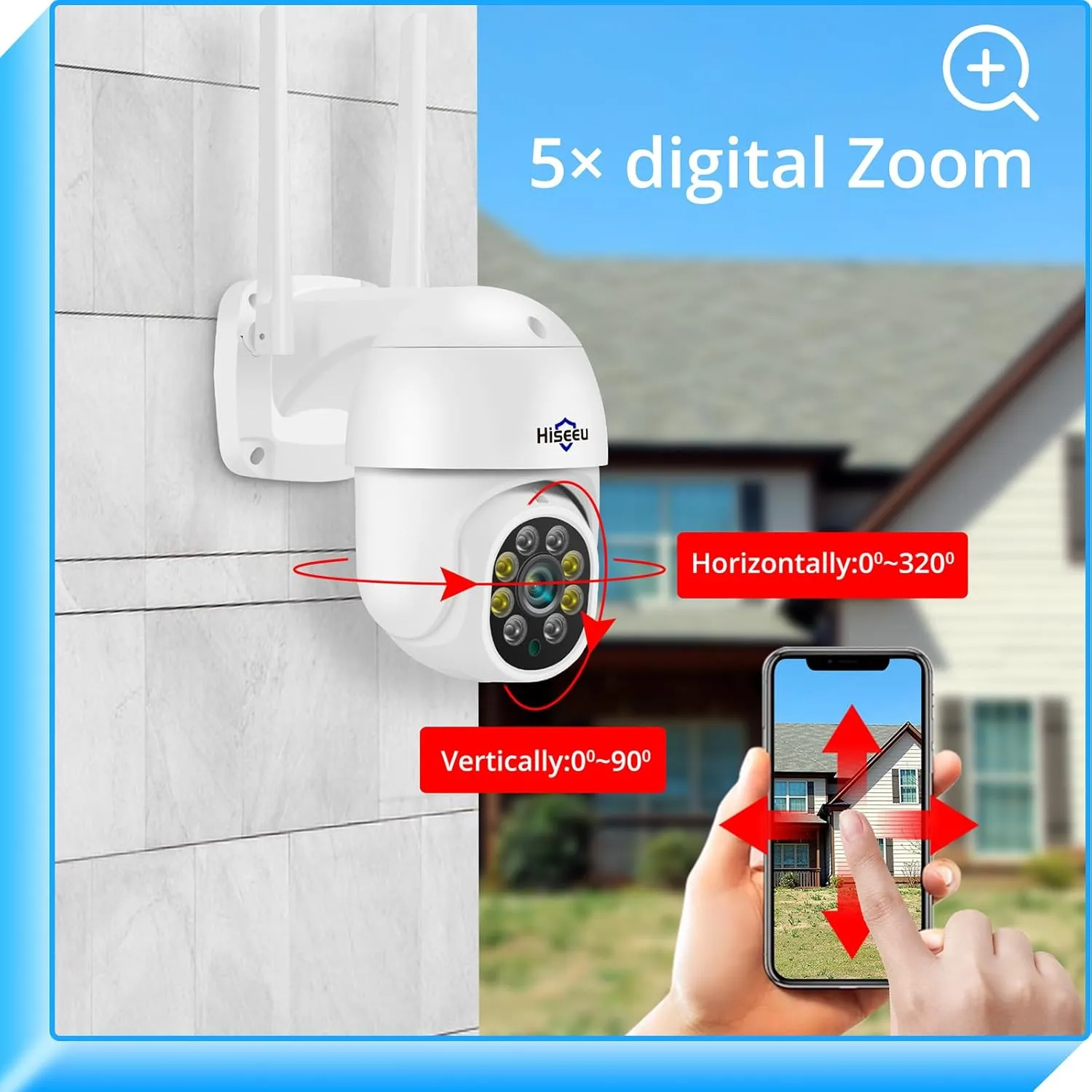Hiseeu 3MP 360 Pan Tilt Camera WiFi Security Camera Outdoor Motion Tracking Floodlights Light Alarm,Color Night Vision,PC Mobile Remote View,Two-Way Audio Security