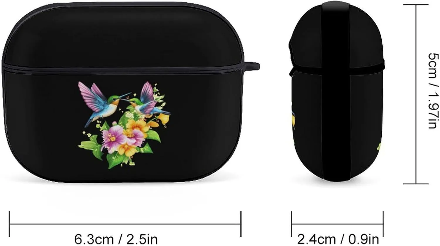 Hummingbirds Flowers Print Earbud Case Bluetooth Headphone Case Full Protective Case with Keychain Compatible with Airpods Pro Black-Style