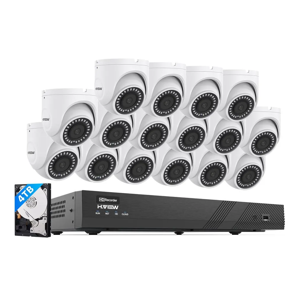 H.VIEW 16CH 5MP Home Security Camera System, 16pcs Dome 8MP/4K Outdoor PoE IP Cameras, 8MP 16CH NVR, Support up to 2x 10TB HDD for 24-7 Recording(HDD Not Included))