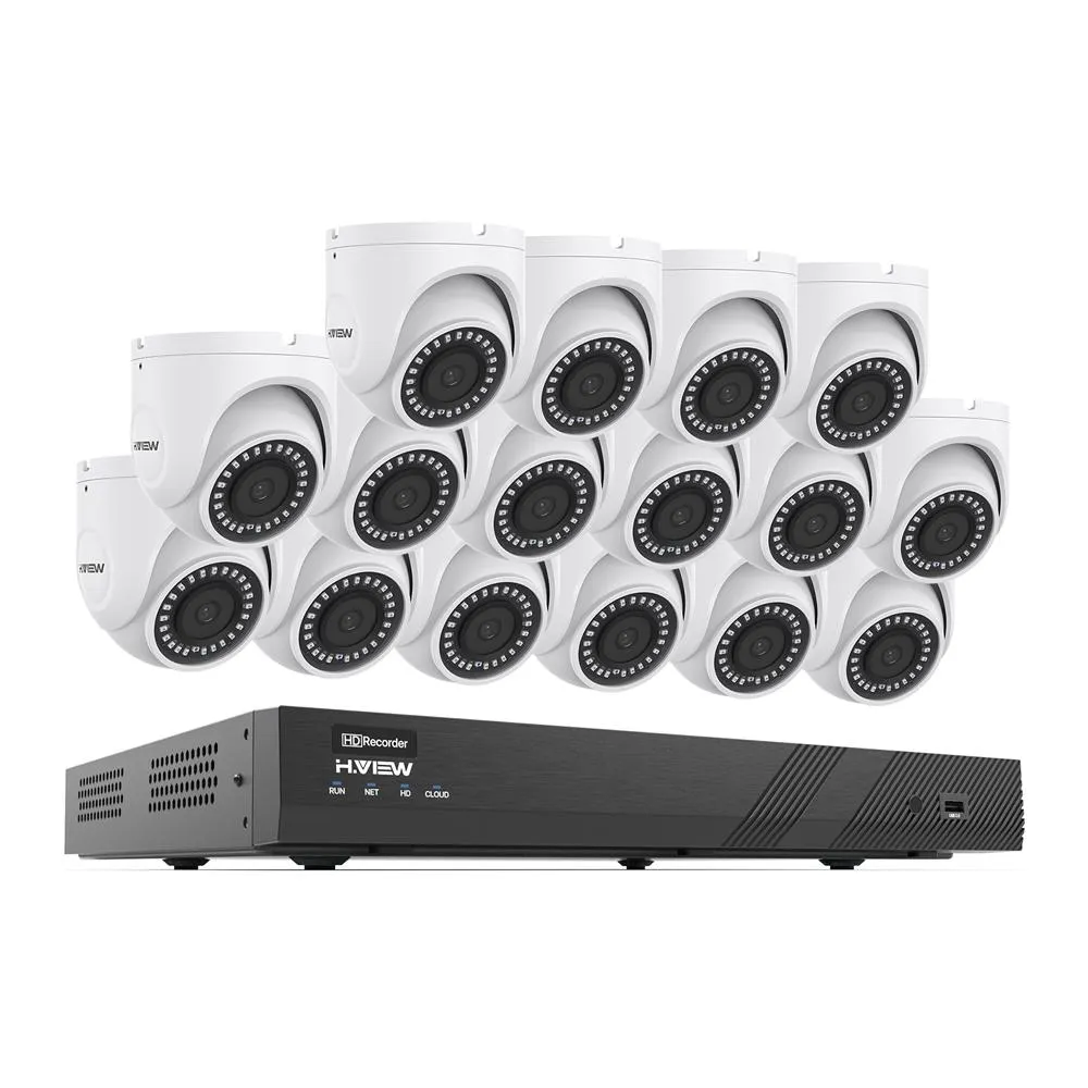 H.VIEW 16CH 5MP Home Security Camera System, 16pcs Dome 8MP/4K Outdoor PoE IP Cameras, 8MP 16CH NVR, Support up to 2x 10TB HDD for 24-7 Recording(HDD Not Included))