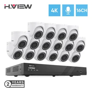H.VIEW 16CH 5MP Home Security Camera System, 16pcs Dome 8MP/4K Outdoor PoE IP Cameras, 8MP 16CH NVR, Support up to 2x 10TB HDD for 24-7 Recording(HDD Not Included))