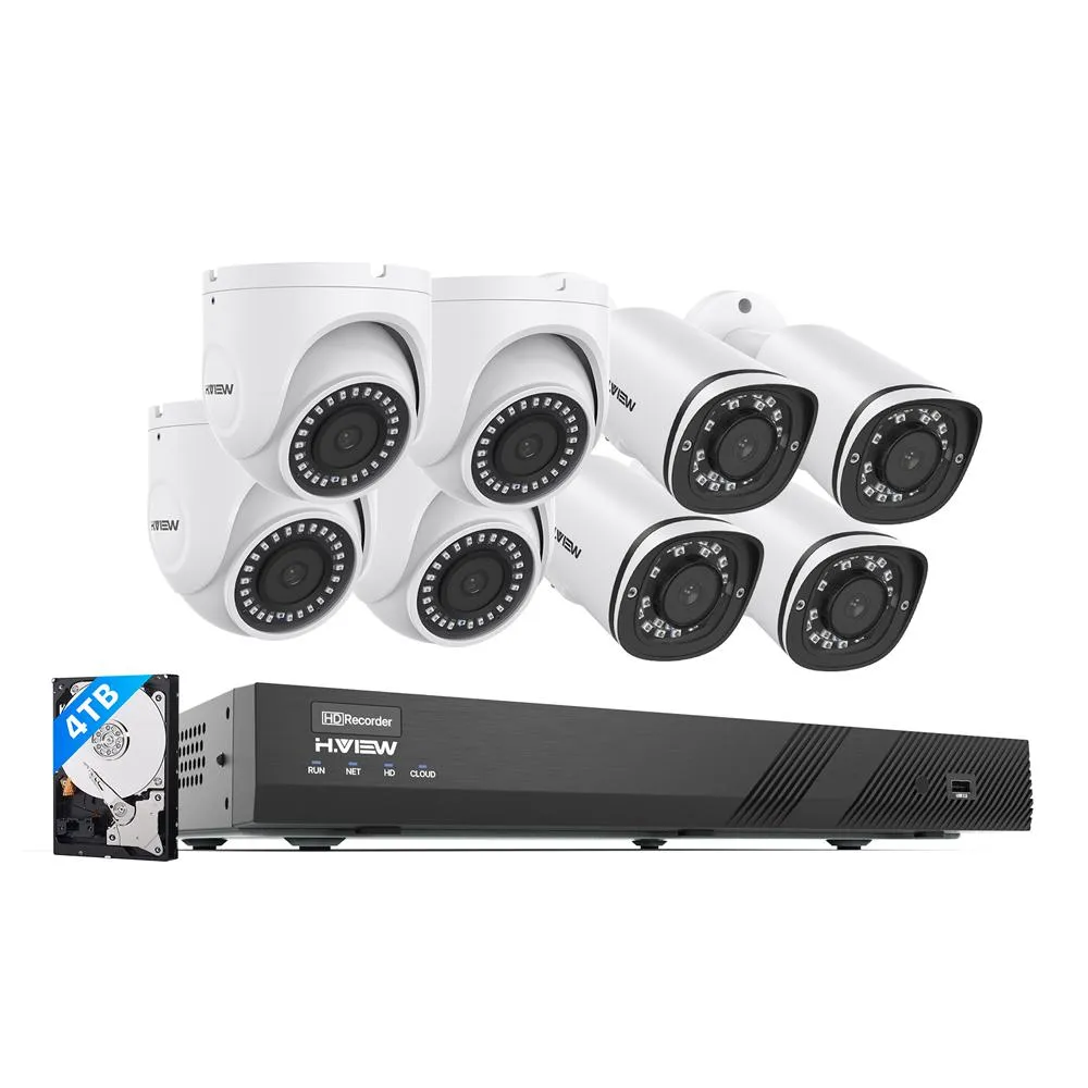 H.VIEW 16CH 5MP Home Security Camera System, 16pcs Wired 8MP/4K Outdoor PoE IP Cameras, 8MP 16CH NVR, Support up to 2x 10TB HDD for 24-7 Recording(HDD Not Included))