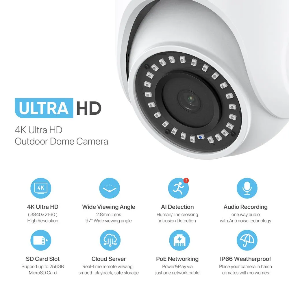 H.VIEW 16CH 5MP Home Security Camera System, 16pcs Wired 8MP/4K Outdoor PoE IP Cameras, 8MP 16CH NVR, Support up to 2x 10TB HDD for 24-7 Recording(HDD Not Included))